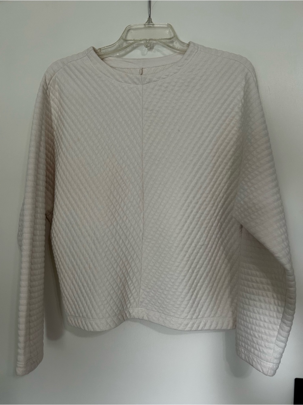 Textured Quilted Crewneck Top - White